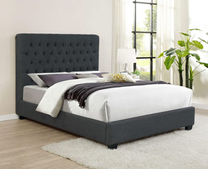 Cama Queen tapizada Chloe con paneles en color carbón