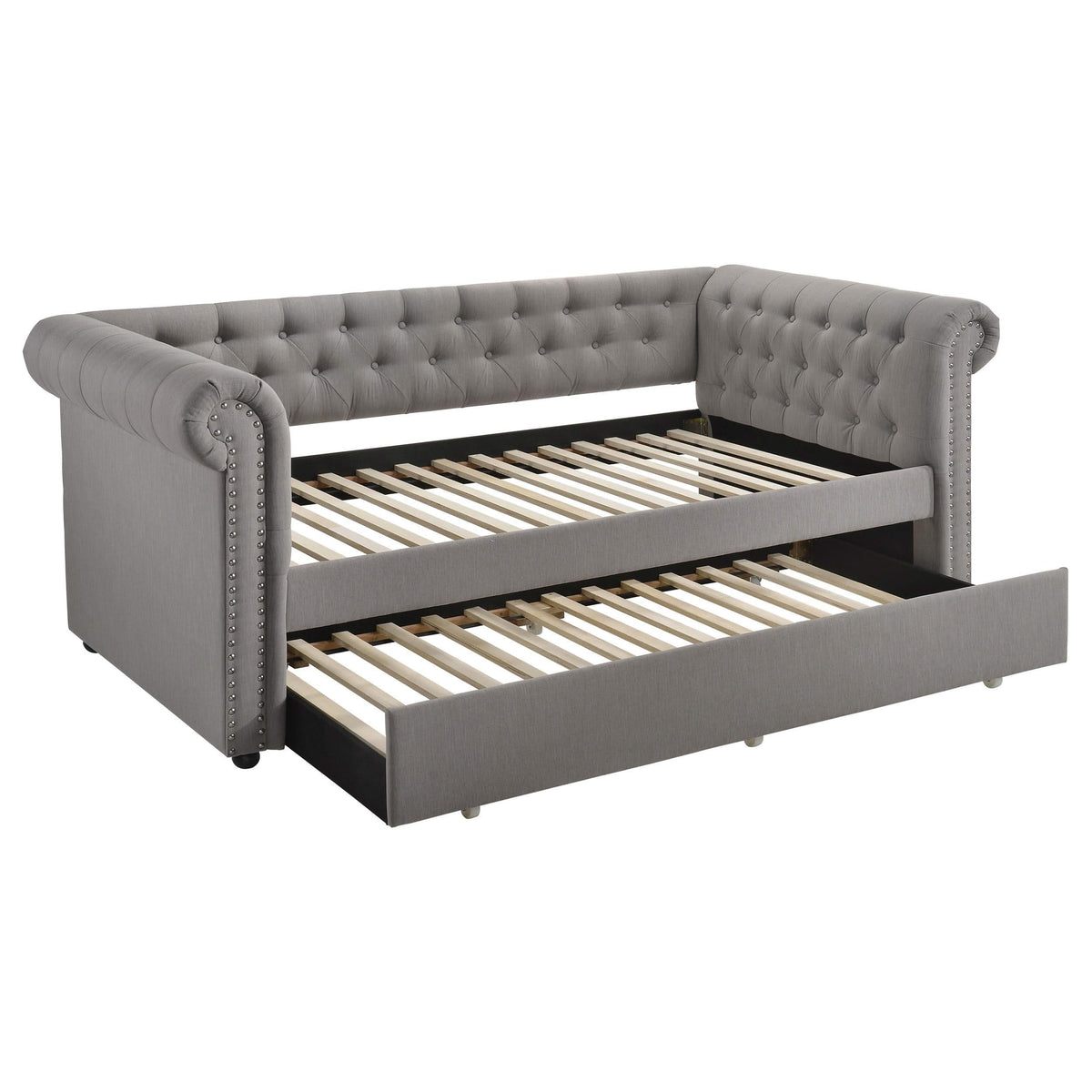 Cama de día individual tapizada Kepner con cama nido gris