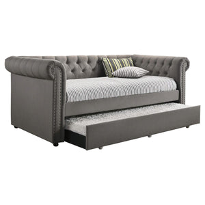 Cama de día individual tapizada Kepner con cama nido gris