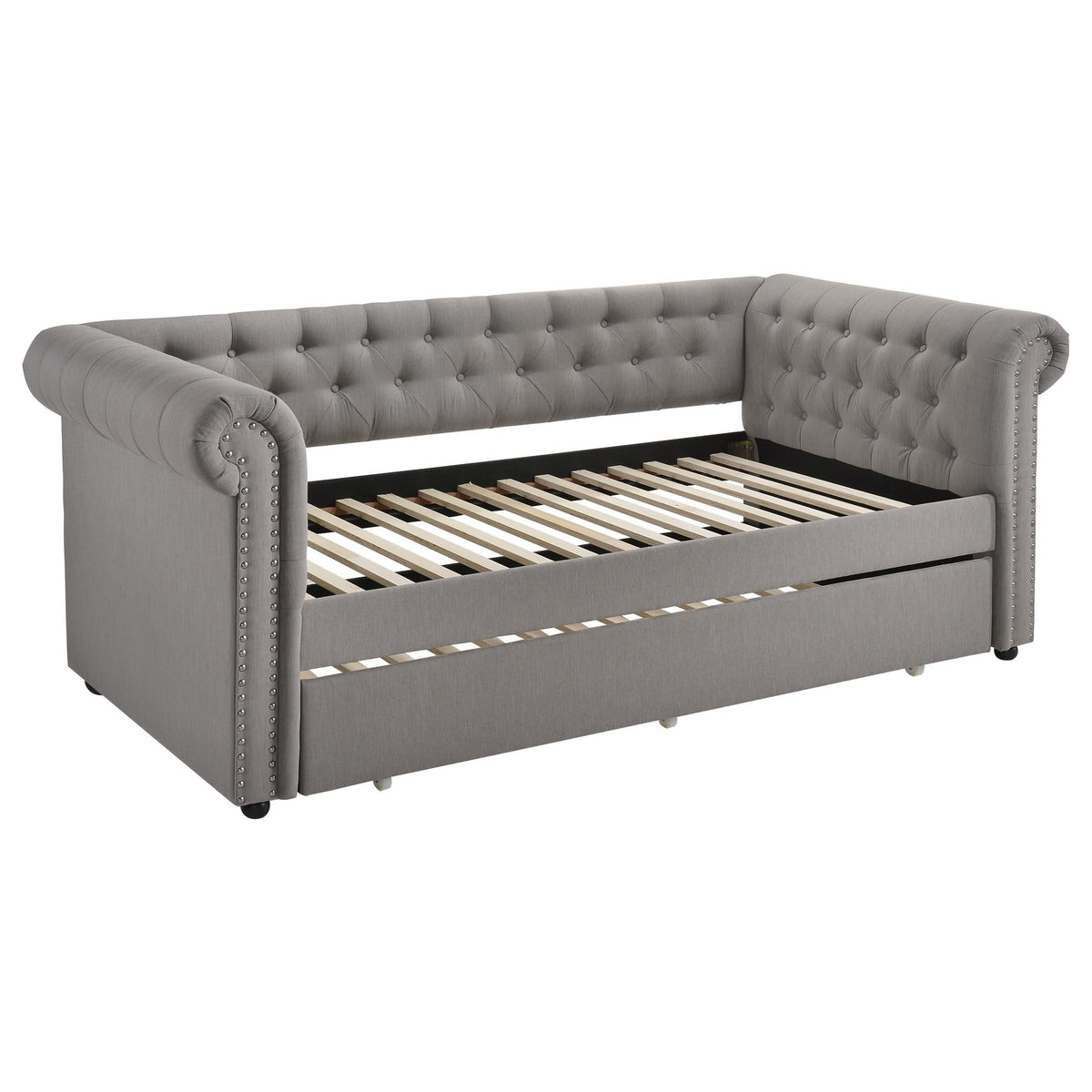 Cama de día individual tapizada Kepner con cama nido gris