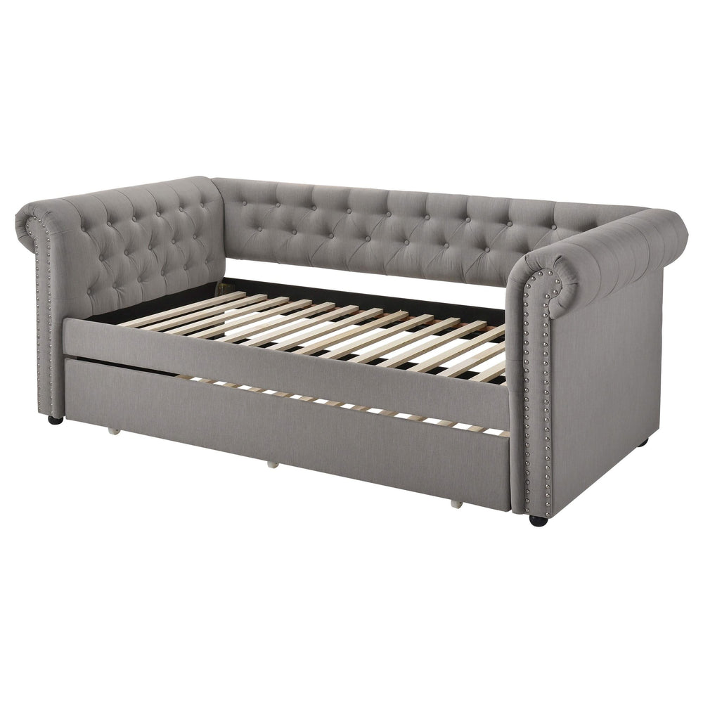 Cama de día individual tapizada Kepner con cama nido gris