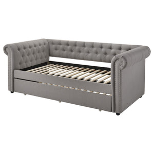 Cama de día individual tapizada Kepner con cama nido gris