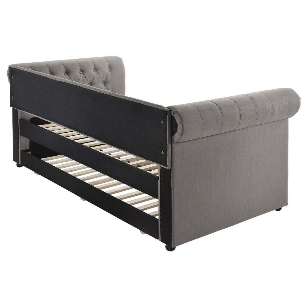 Cama de día individual tapizada Kepner con cama nido gris