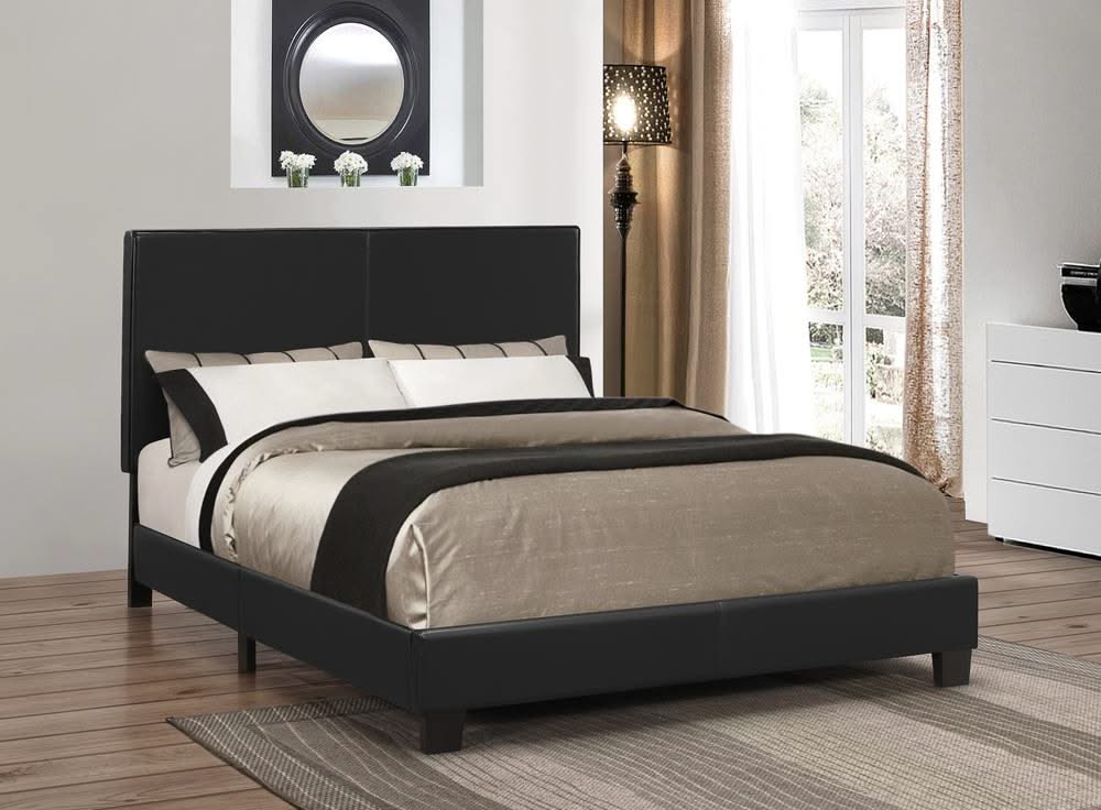 Cama Queen con paneles tapizados en color malva y color negro