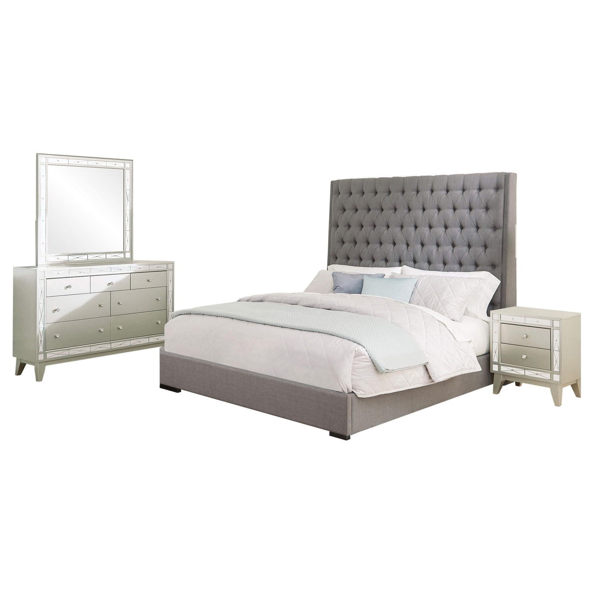Juego de dormitorio Camille de 4 piezas Queen Metallic Mercury