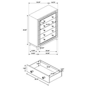 Juego de dormitorio Camille Queen de 5 piezas, color Mercury metálico