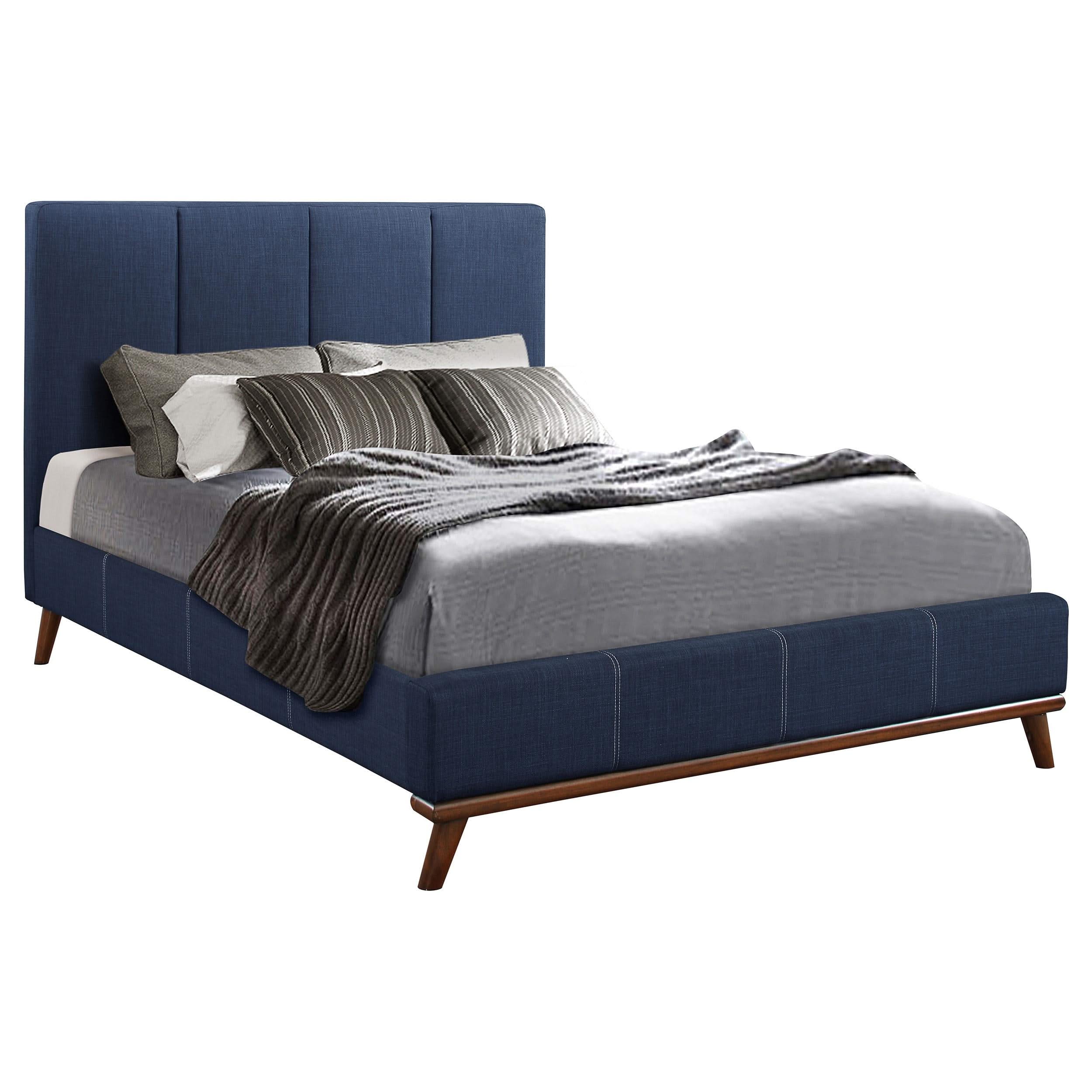 Cama Queen tapizada Charity con paneles en azul