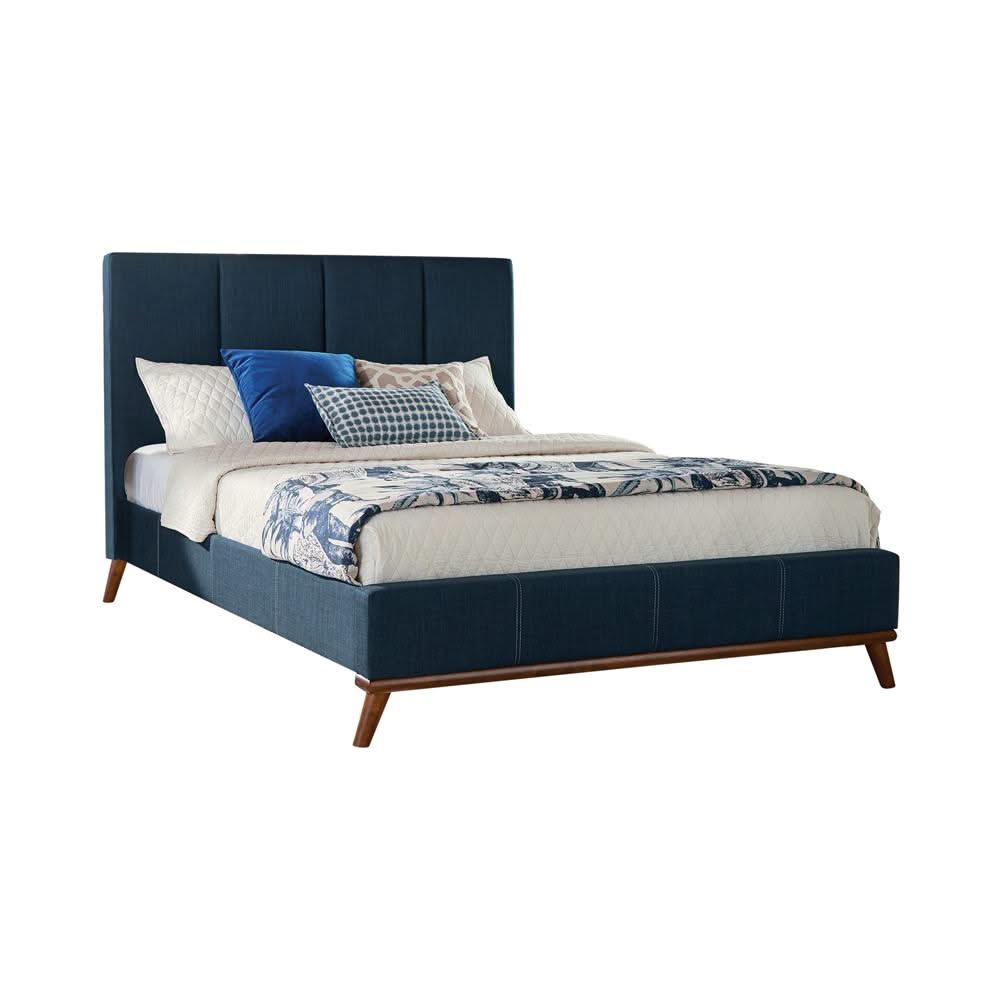 Cama Queen tapizada Charity con paneles en azul