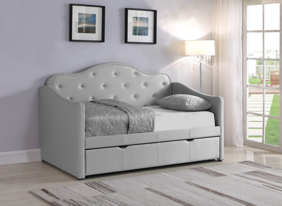 Sofá cama individual tapizado Elmore con cama nido, gris claro