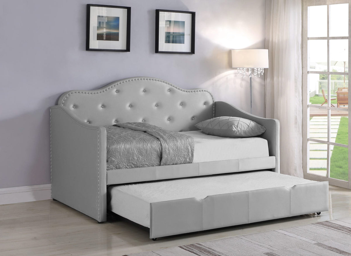 Sofá cama individual tapizado Elmore con cama nido, gris claro
