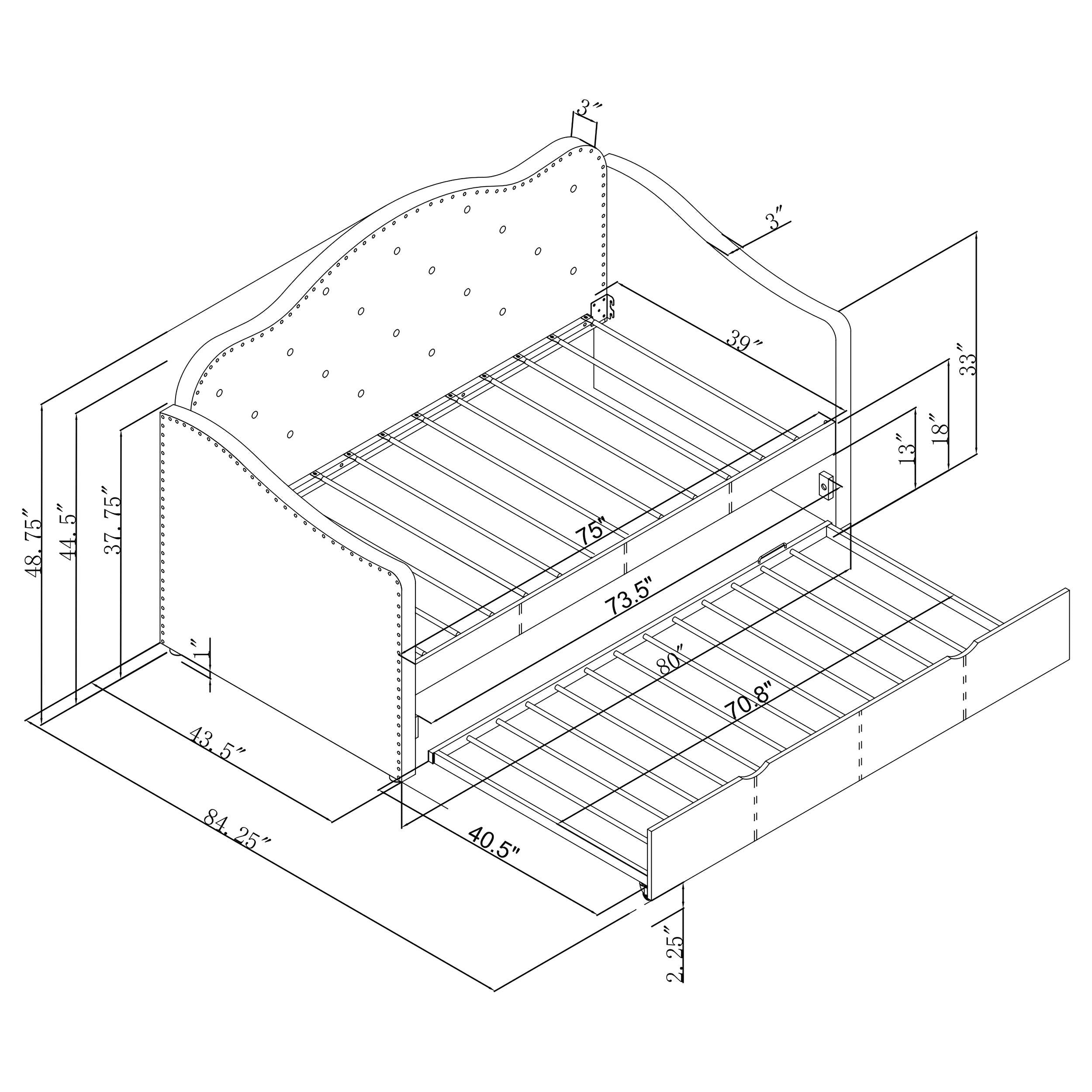Elmore Upholstered Twin Daybed with Trundle Light Grey