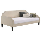 Sofá cama individual tapizado Livia en color topo