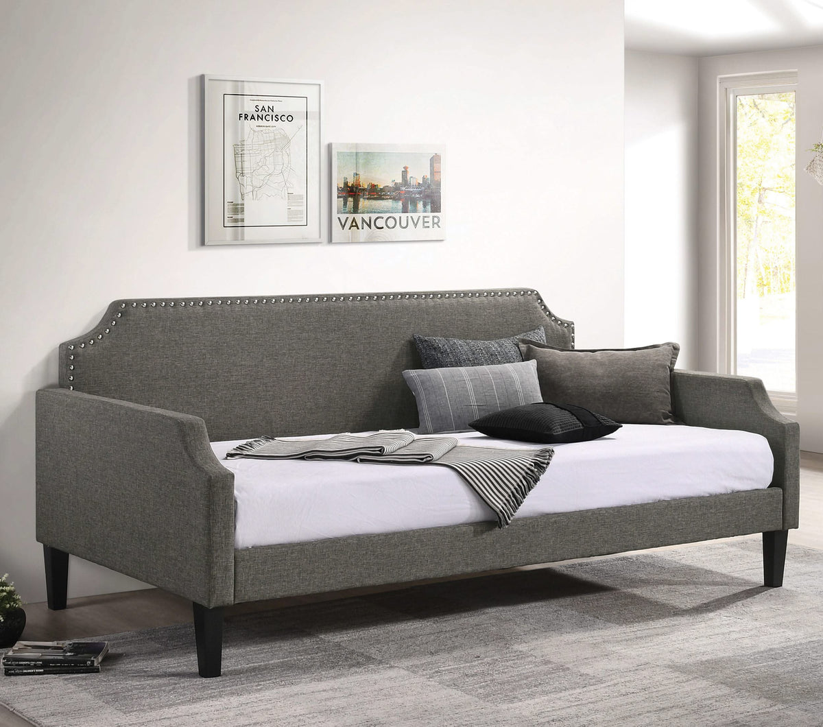 Sofá cama individual tapizado Livia gris