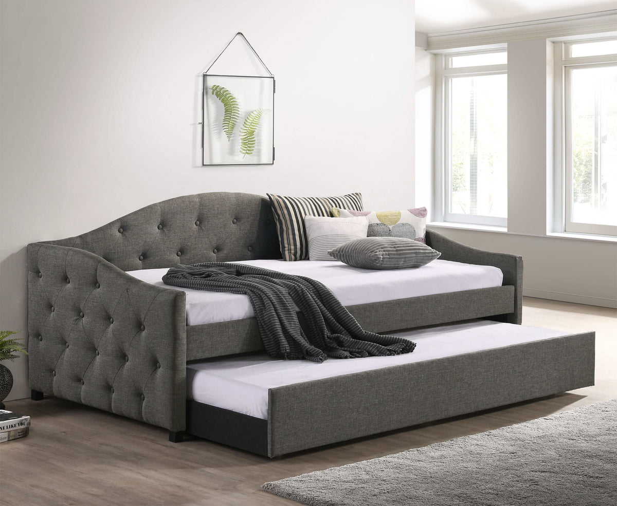 Sofá cama individual tapizado Sadie con cama nido gris
