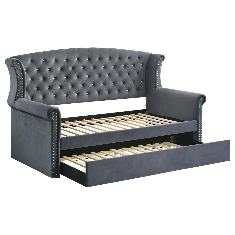 Cama de día tapizada Scarlett Twin con cama nido gris