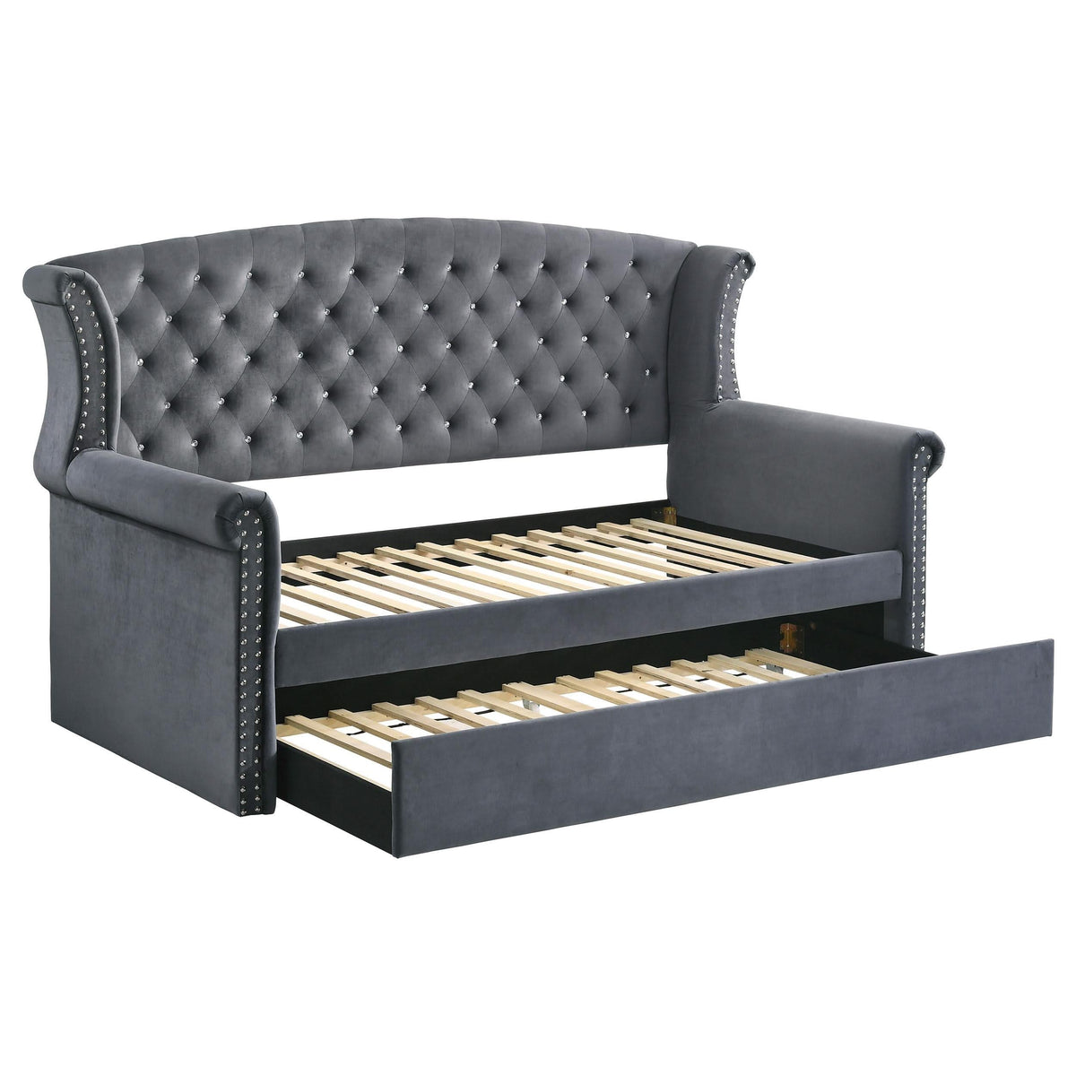 Cama de día tapizada Scarlett Twin con cama nido gris