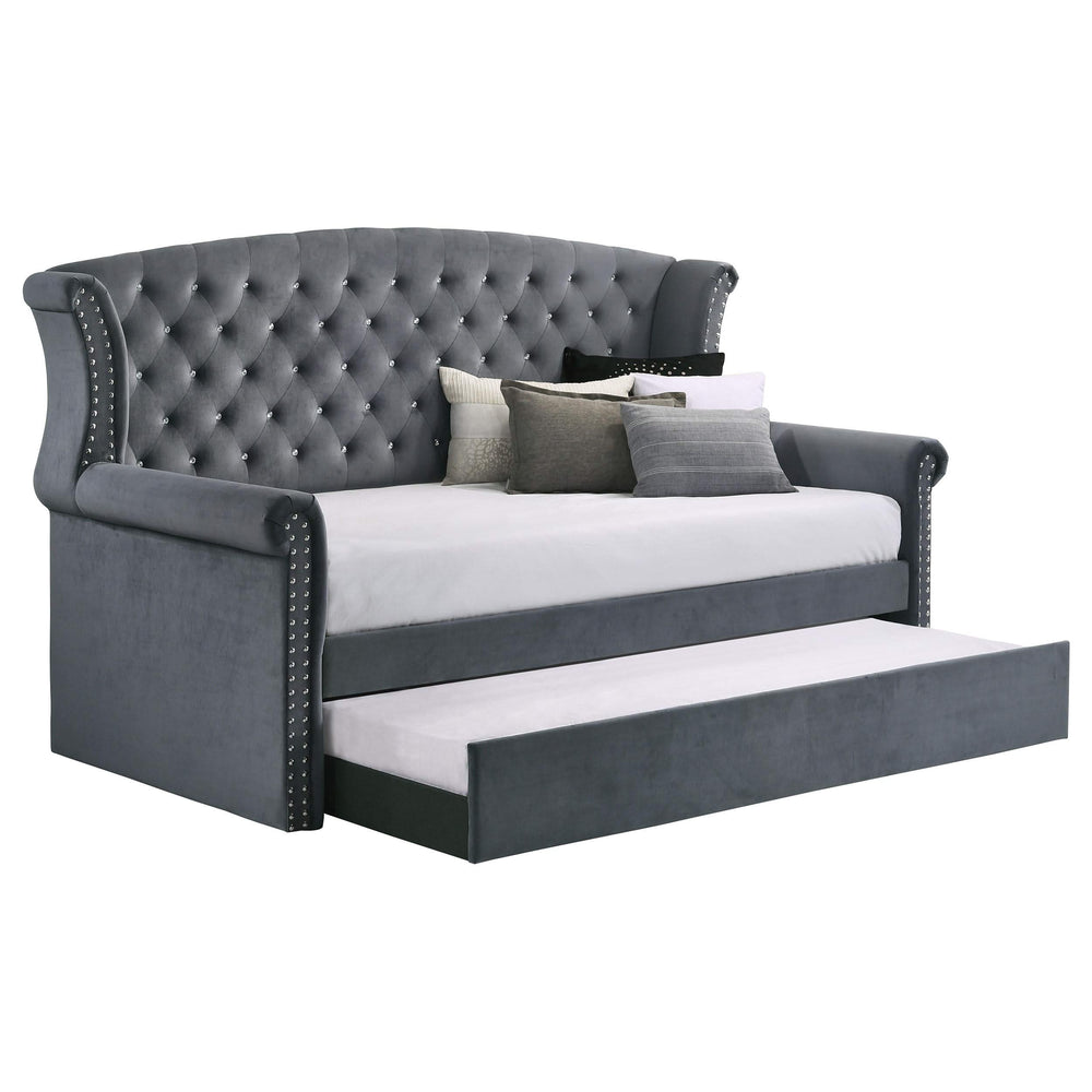 Cama de día tapizada Scarlett Twin con cama nido gris