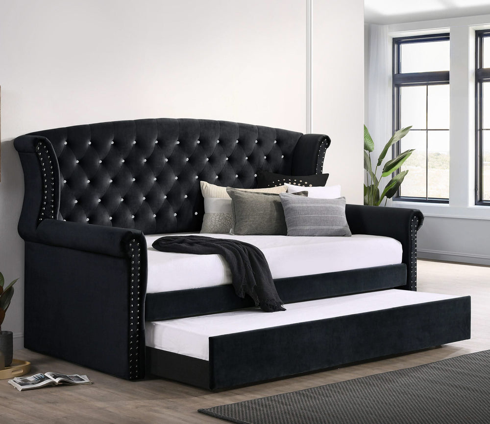 Cama de día tapizada Scarlett Twin con cama nido negra