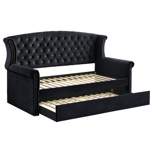 Cama de día tapizada Scarlett Twin con cama nido negra