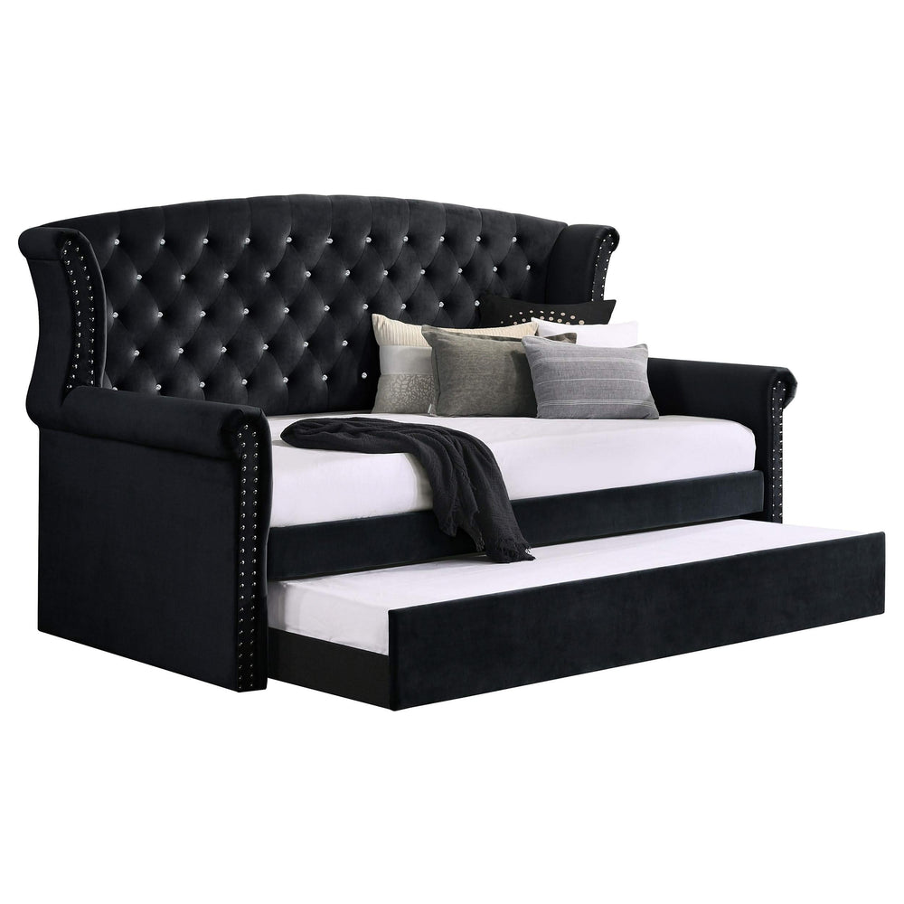 Cama de día tapizada Scarlett Twin con cama nido negra