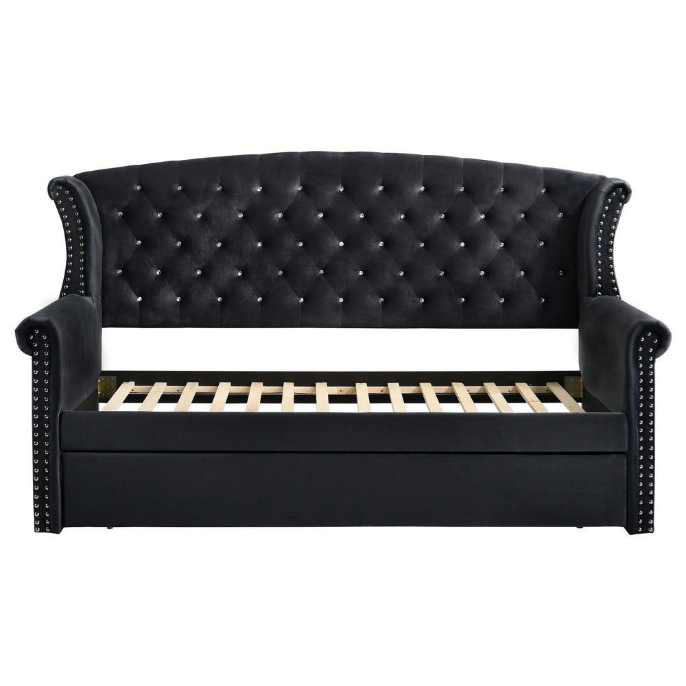 Cama de día tapizada Scarlett Twin con cama nido negra