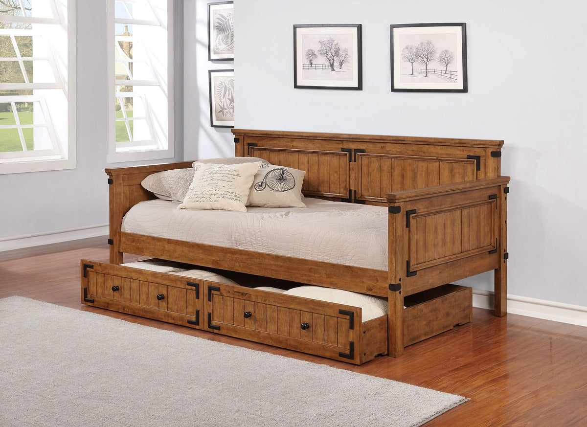Sofá cama individual Oakdale Wood con cama nido color miel rústico 