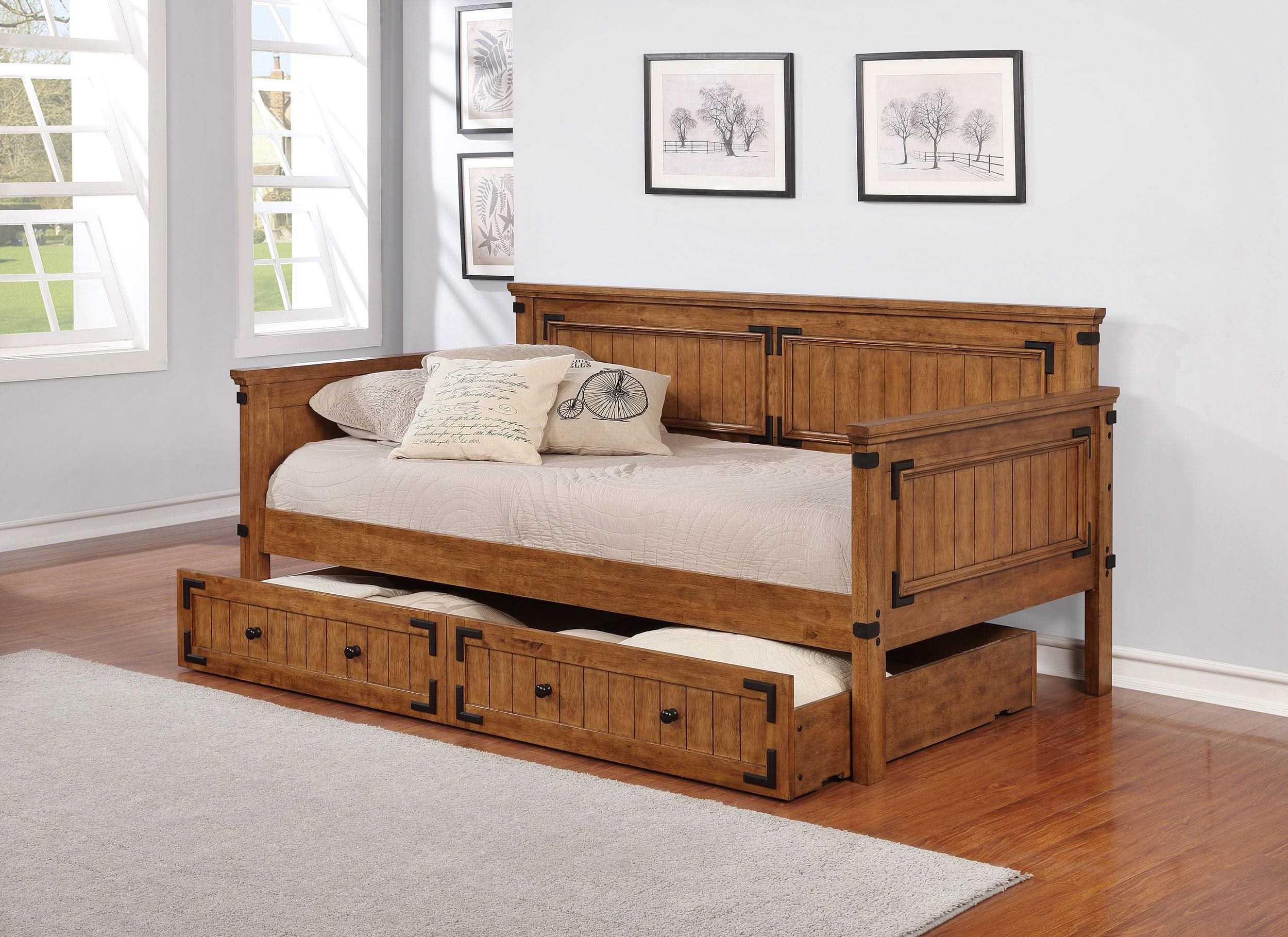 Sofá cama individual Oakdale Wood con cama nido color miel rústico 