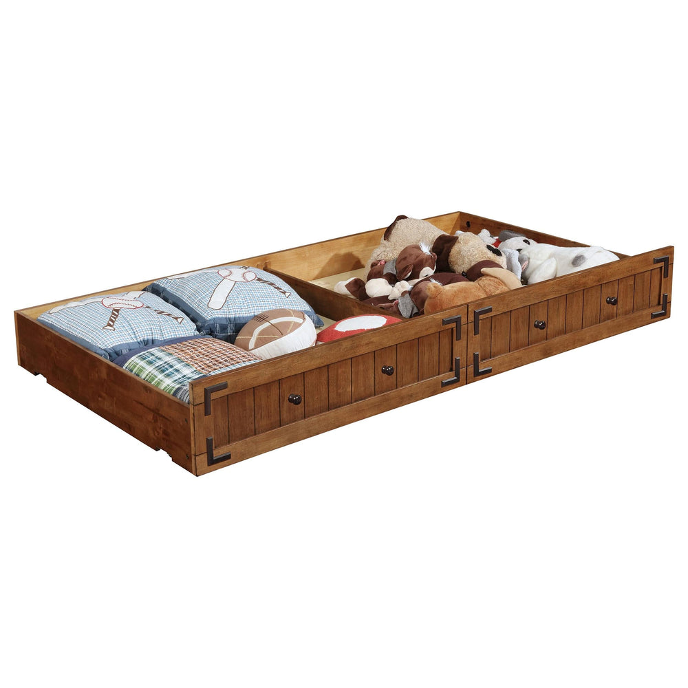 Sofá cama individual Oakdale Wood con cama nido color miel rústico 