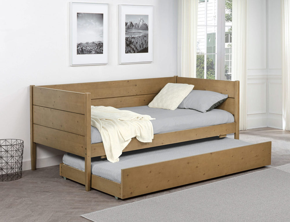 Sofá cama individual Calinda Wood con cama nido, color natural