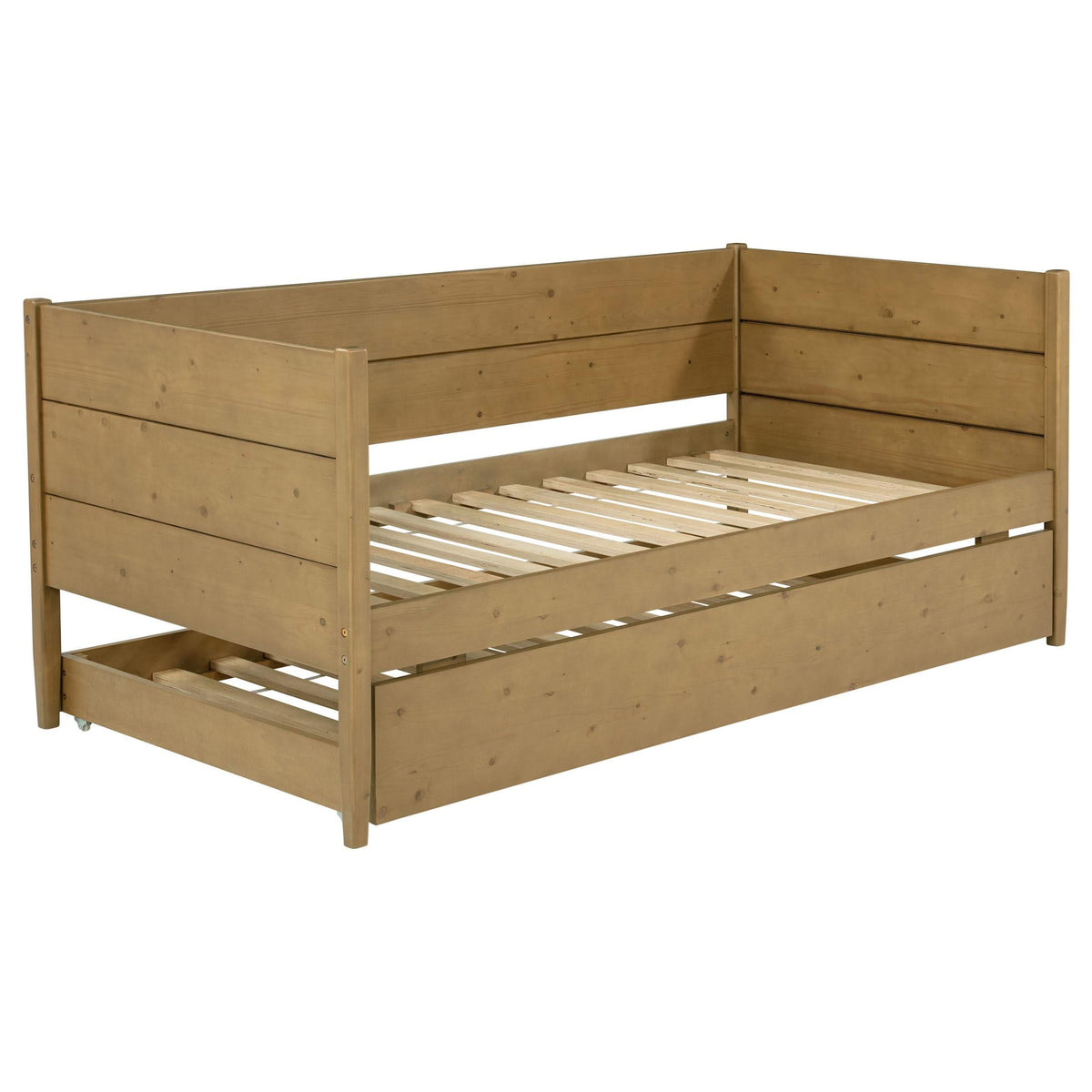 Sofá cama individual Calinda Wood con cama nido, color natural