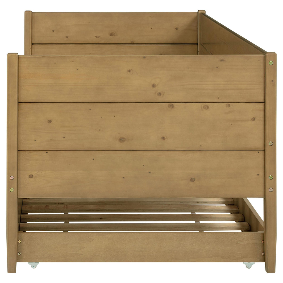 Sofá cama individual Calinda Wood con cama nido, color natural