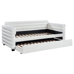 Cama de día individual tapizada Patricia Boucle con cama nido blanca