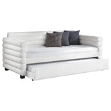 Cama de día individual tapizada Patricia Boucle con cama nido blanca