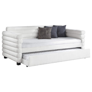Cama de día individual tapizada Patricia Boucle con cama nido blanca