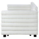 Cama de día individual tapizada Patricia Boucle con cama nido blanca
