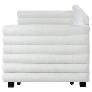 Cama de día individual tapizada Patricia Boucle con cama nido blanca