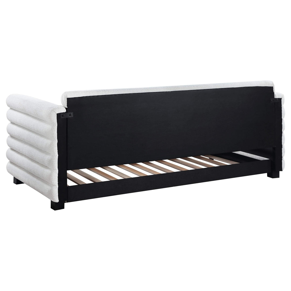 Cama de día individual tapizada Patricia Boucle con cama nido blanca