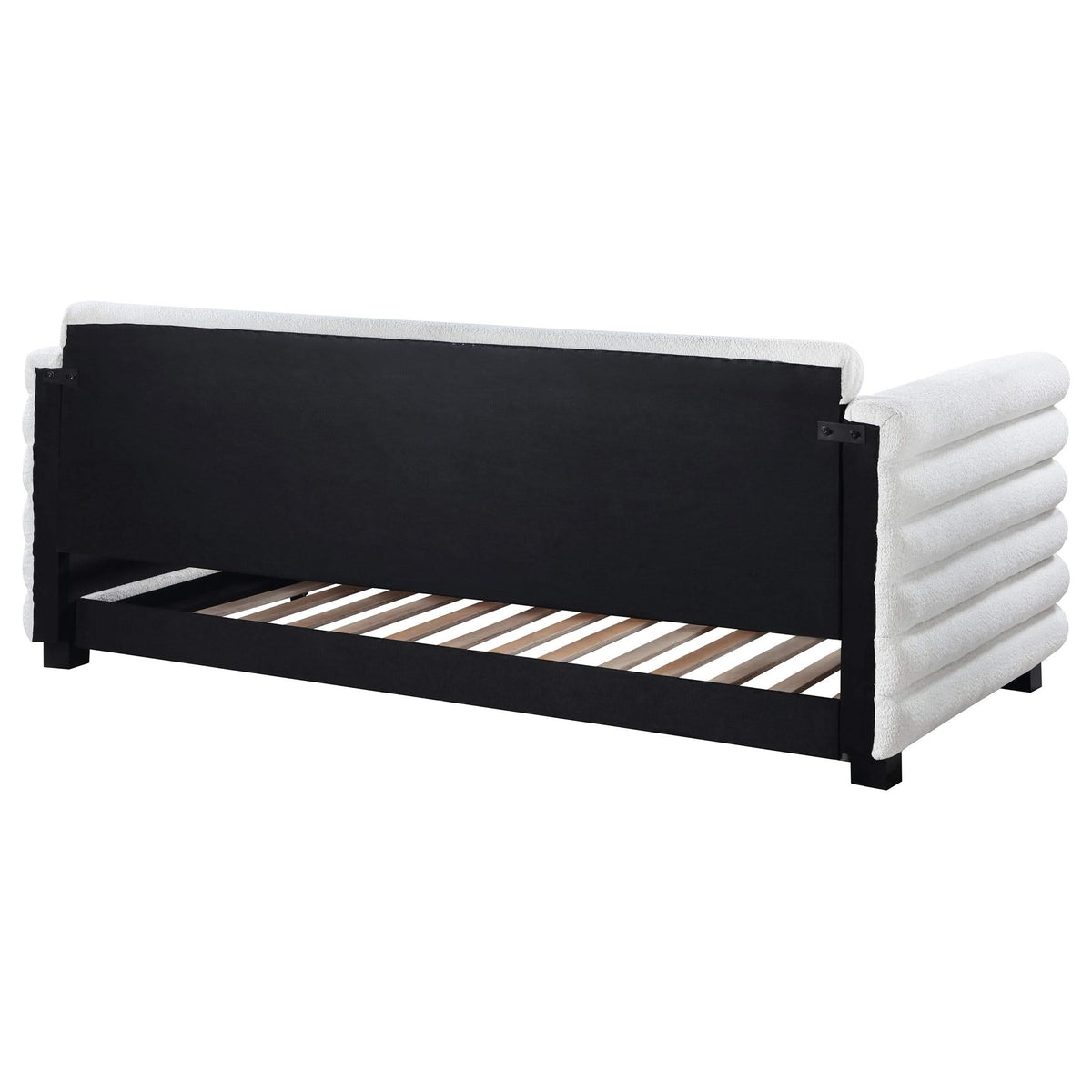 Cama de día individual tapizada Patricia Boucle con cama nido blanca