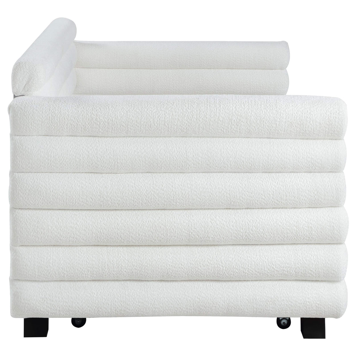 Cama de día individual tapizada Patricia Boucle con cama nido blanca