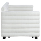 Cama de día individual tapizada Patricia Boucle con cama nido blanca