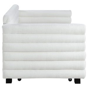 Cama de día individual tapizada Patricia Boucle con cama nido blanca