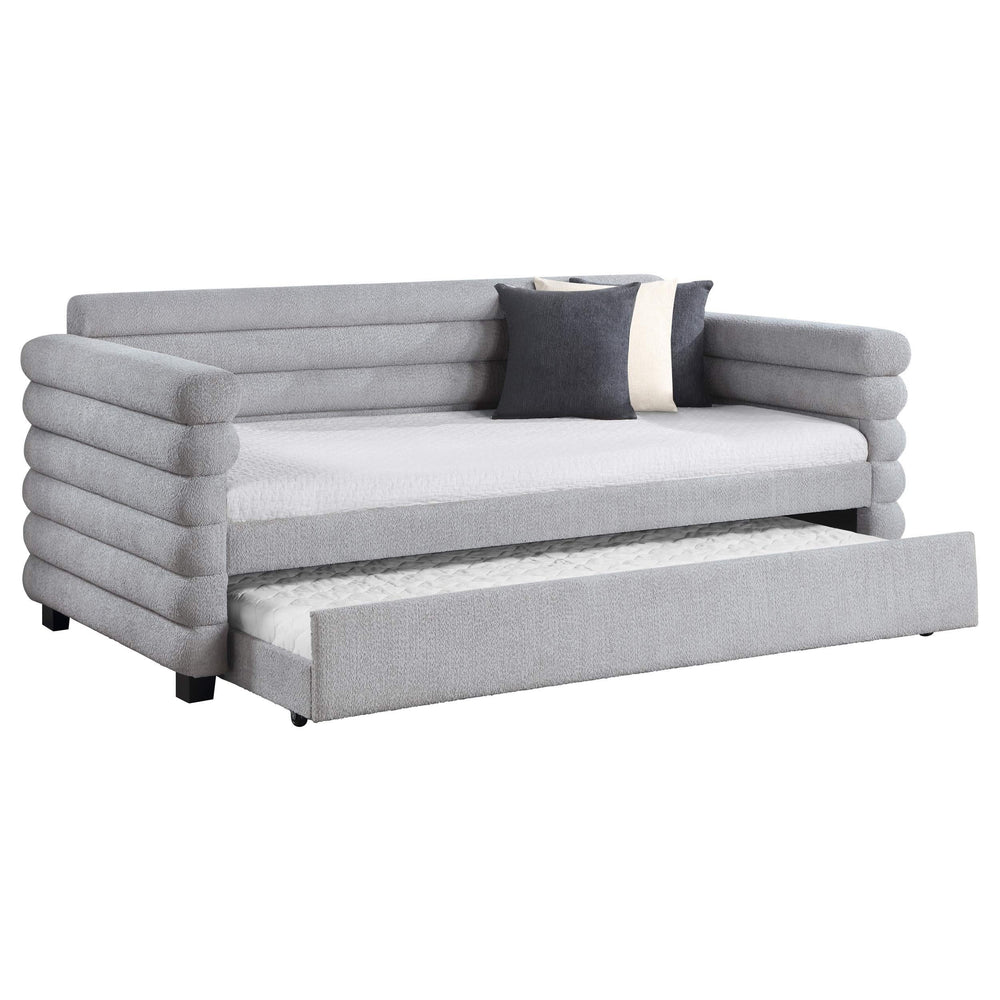 Cama de día tapizada Patricia Boucle con cama nido, color gris