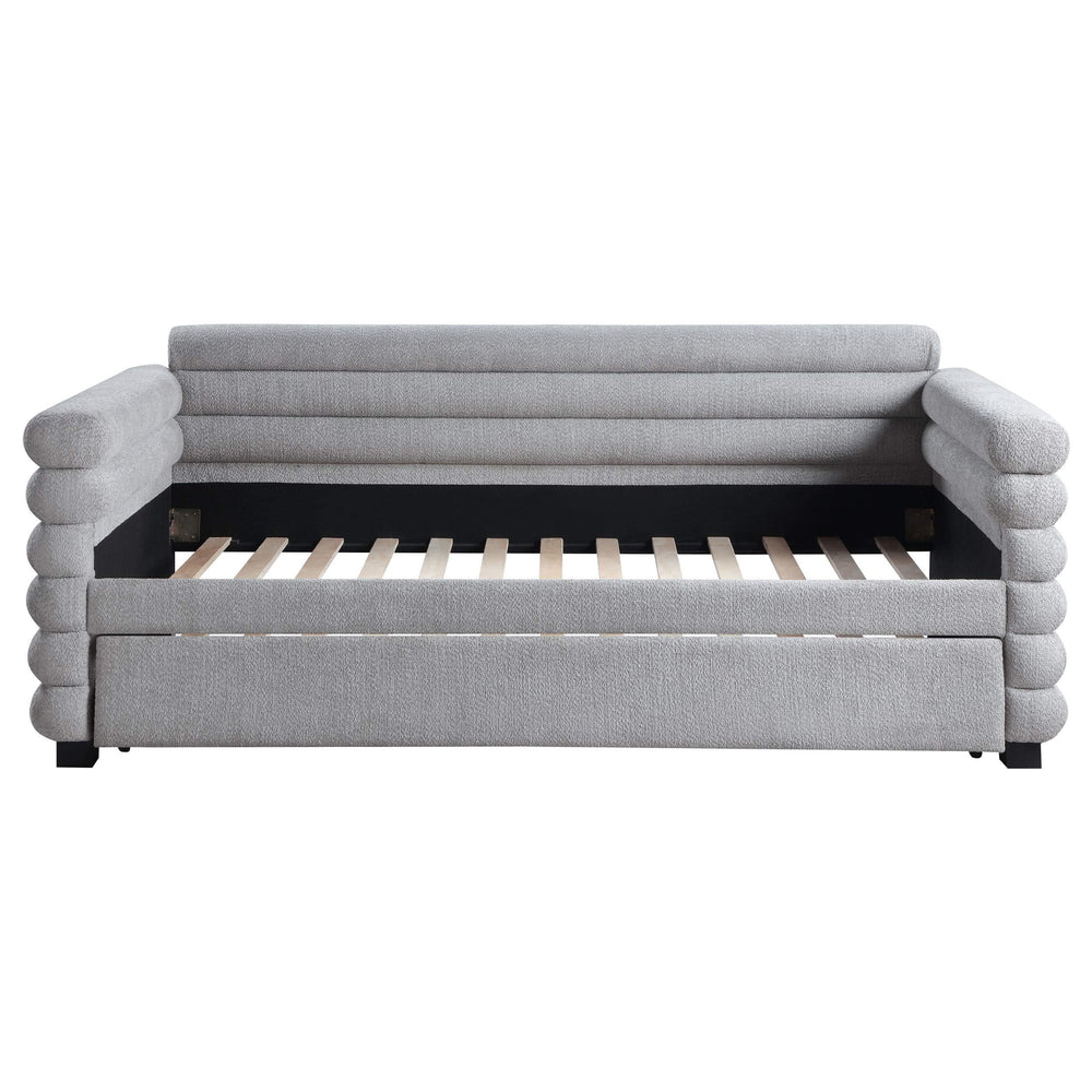 Cama de día tapizada Patricia Boucle con cama nido, color gris