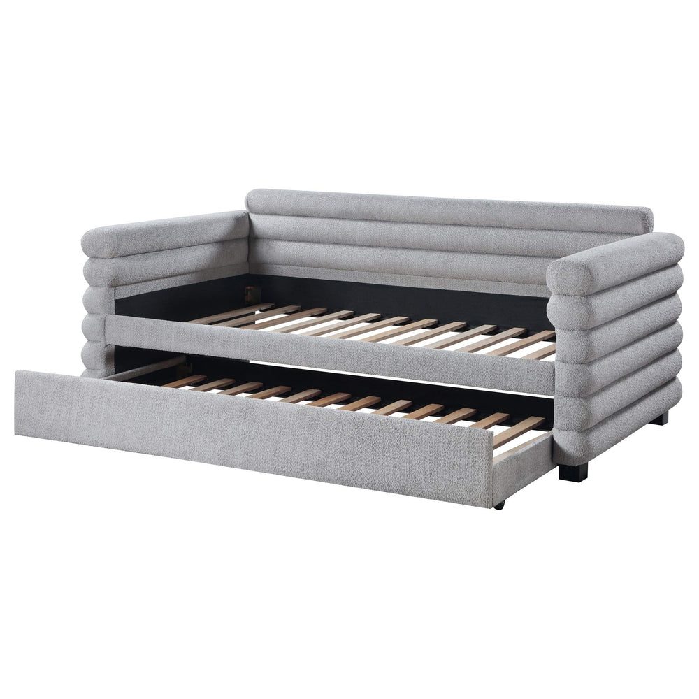 Cama de día tapizada Patricia Boucle con cama nido, color gris