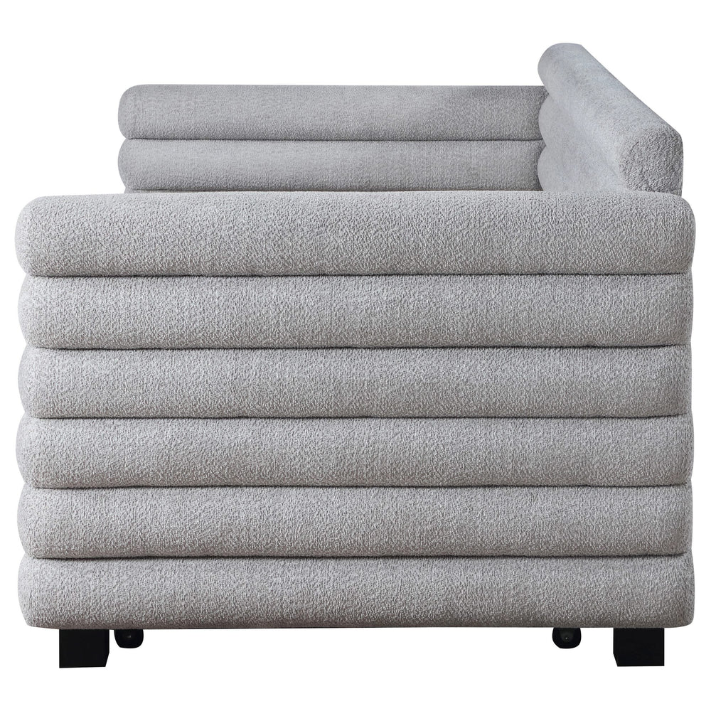 Cama de día tapizada Patricia Boucle con cama nido, color gris