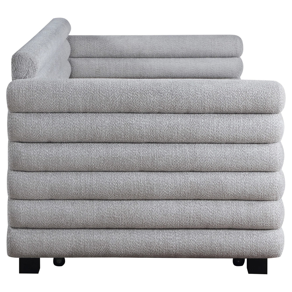 Cama de día tapizada Patricia Boucle con cama nido, color gris