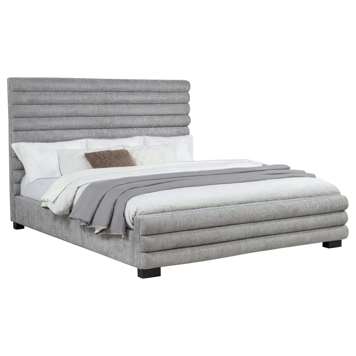 Cama Patricia California King de 58 pulgadas con tapizado en bouclé, color gris