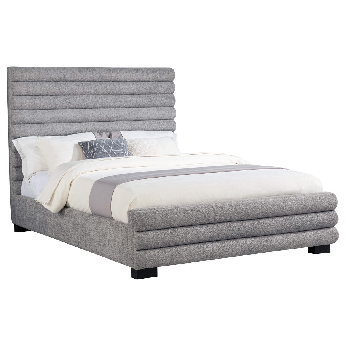 Cama Queen Patricia de 58 pulgadas tapizada en bouclé gris