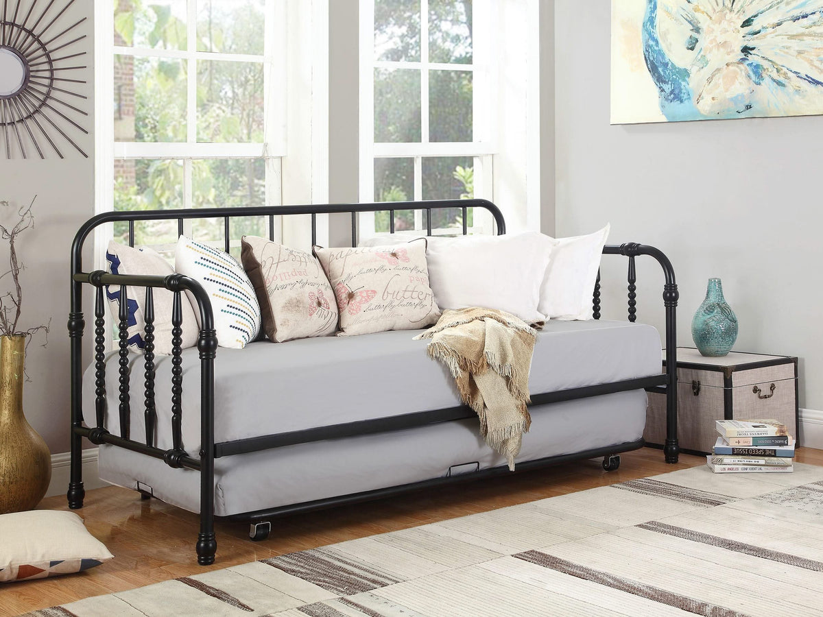 Cama de día doble de metal Marina con cama nido negra