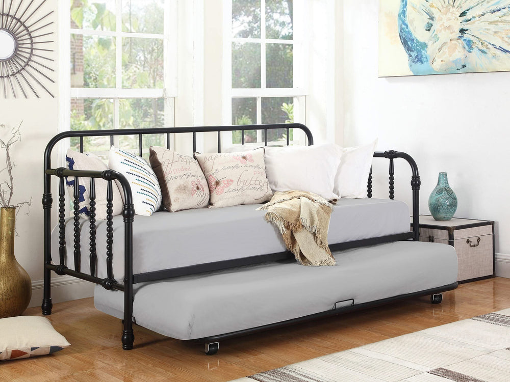 Cama de día doble de metal Marina con cama nido negra